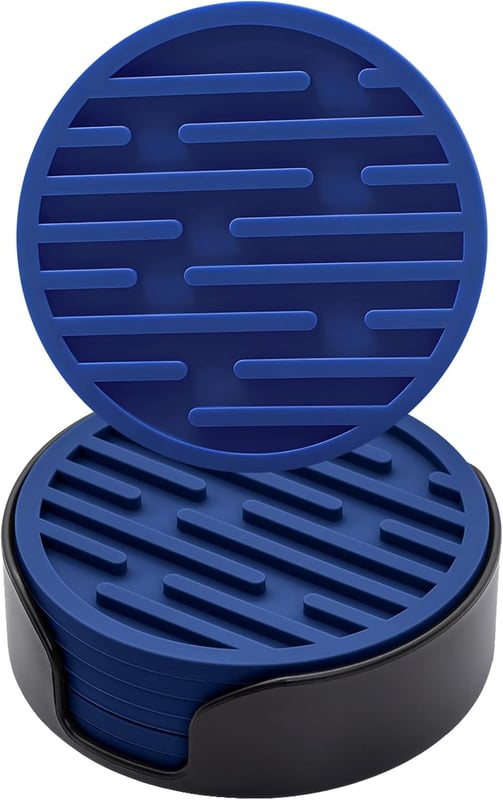 Zestaw 6 silikonowych podstawek o średnicy 10 cm (granatowe) z uchwytami, okrągłe, antypoślizgowe, odpowiednie do kubków i napojów