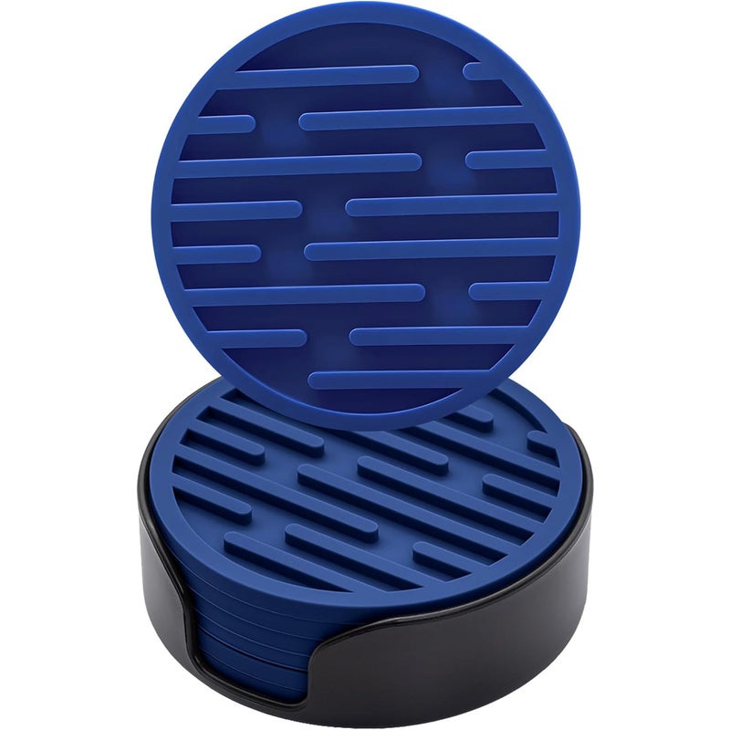 Zestaw 6 silikonowych podstawek o średnicy 10 cm (granatowe) z uchwytami, okrągłe, antypoślizgowe, odpowiednie do kubków i napojów