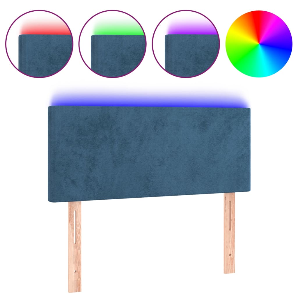 Cabecero de cama，panel de cabecera，decoración de pared con led de terciopelo azul oscuro 80x5x78/88 cm cfw53649
