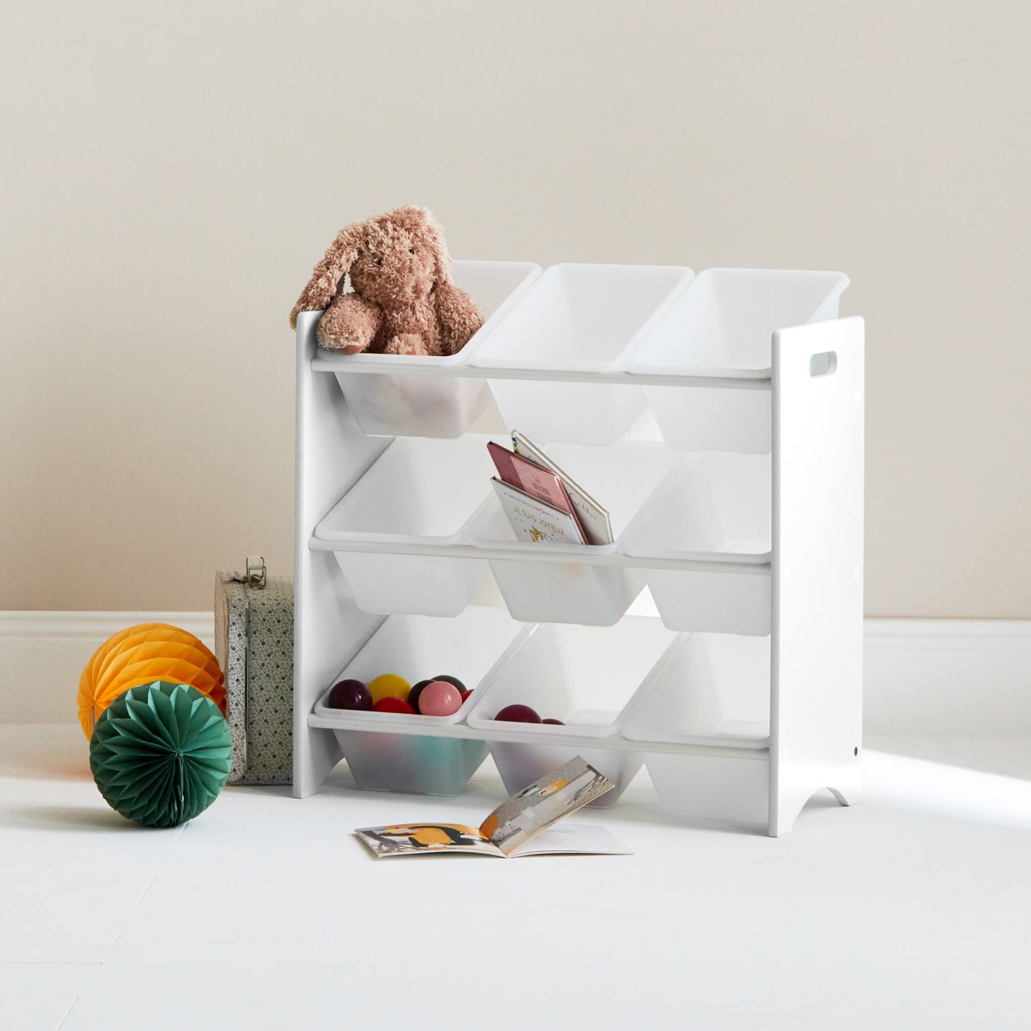Meuble de rangement pour enfant avec 9 casiers. blanc - Tobias - MDF décor bois naturel. 64x29.5x60cm - 2