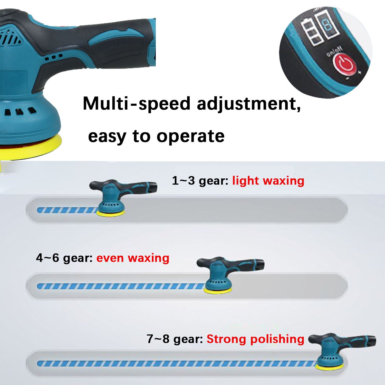 Polisseuse pour voiture, mini-polisseuse sans fil à batterie lithium, 8 vitesses, cireuse pour voiture, polisseuse pour voiture (chargeur européen) - 4