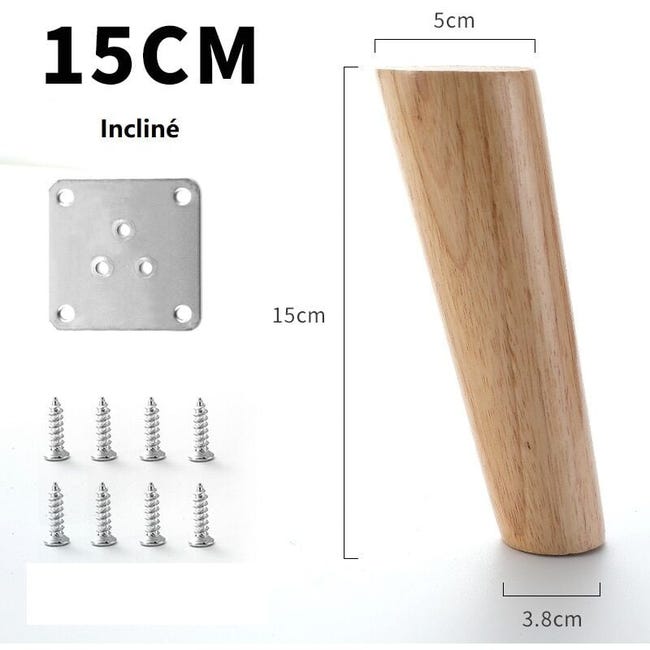 Pieds De Table En Bois De 15 Cm Lot De 4 Pieds De Meubles En Bois Massif Inclinés Coniques Avec Plaques Pour Canapé-Lit Armoire Canapé Chaise - 3