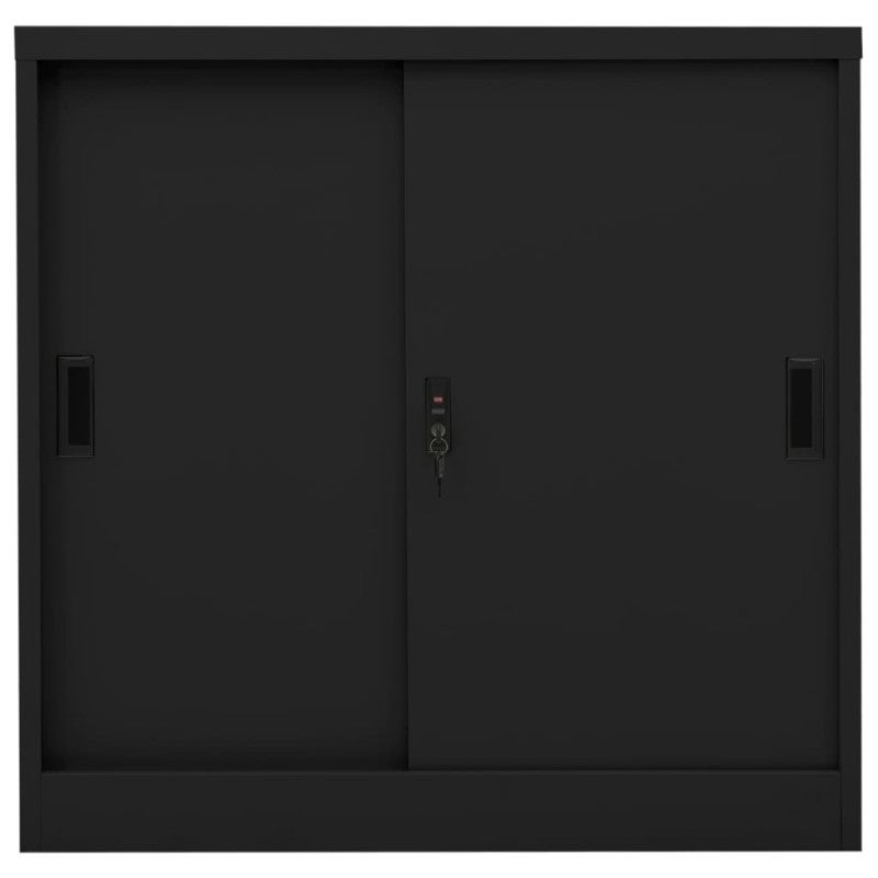 Armoire de bureau avec porte coulissante Noir 90x40x90 cm Acier - 2
