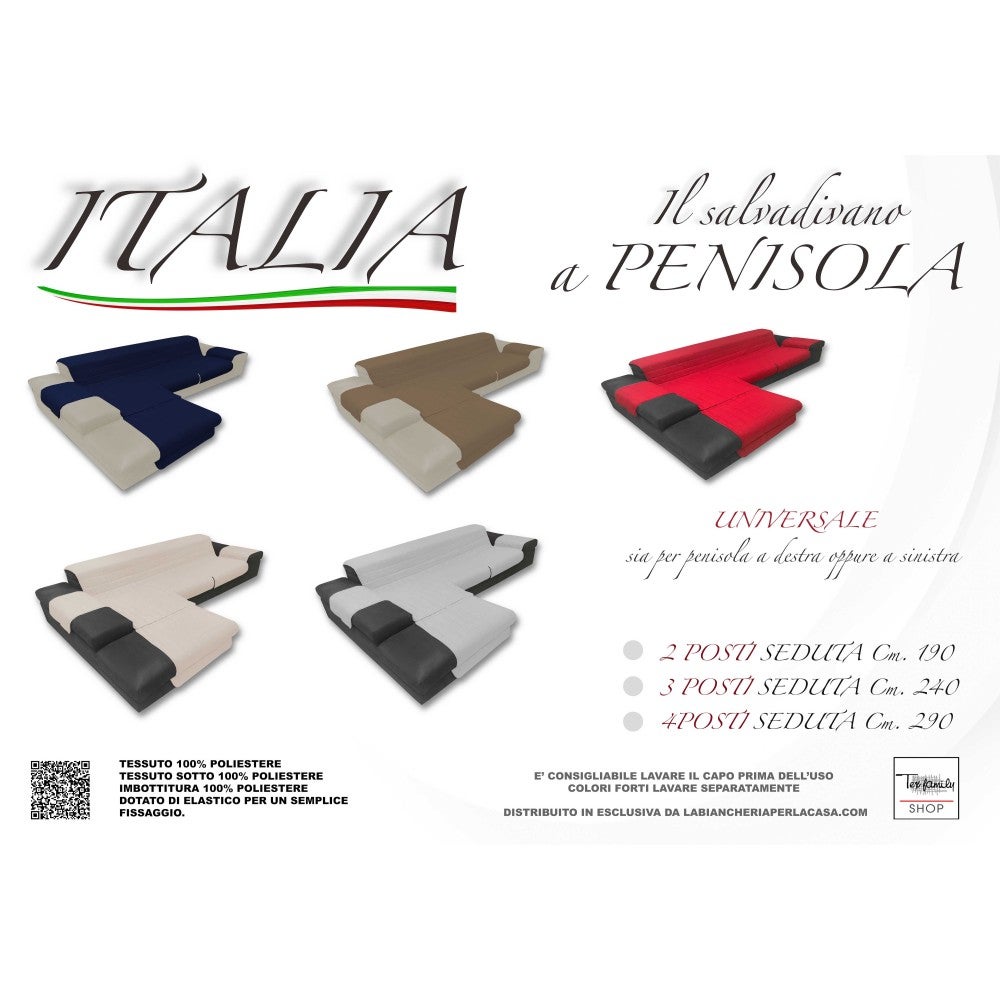 COPRIDIVANO ITALIA il salvadivano CON PENISOLA trapuntato UNITO BLU Seduta cm. 190 - 4