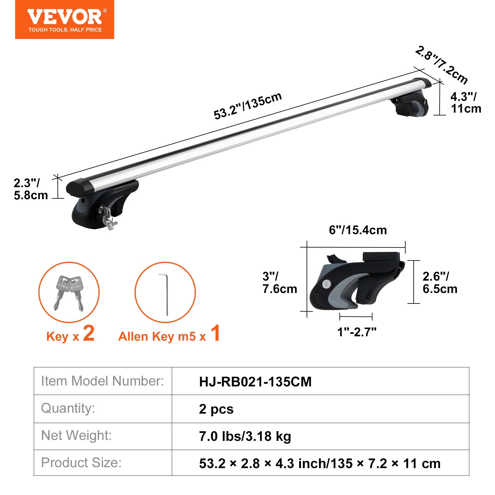 Rails de toit universels,VEVOR barre de toit de voiture en aluminium de 135 cm,réglables avec serrure,adaptés aux SUV,voitures,fourgonnettes - 7