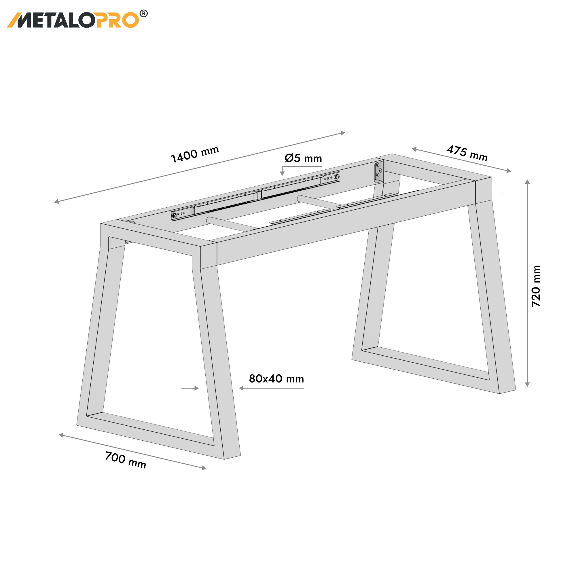 MetaloPro Nemesis Split - Pied de table extensible trapèze, stable, parfait pour table à manger, salon ou cuisine, avec cadre en métal durable - 3