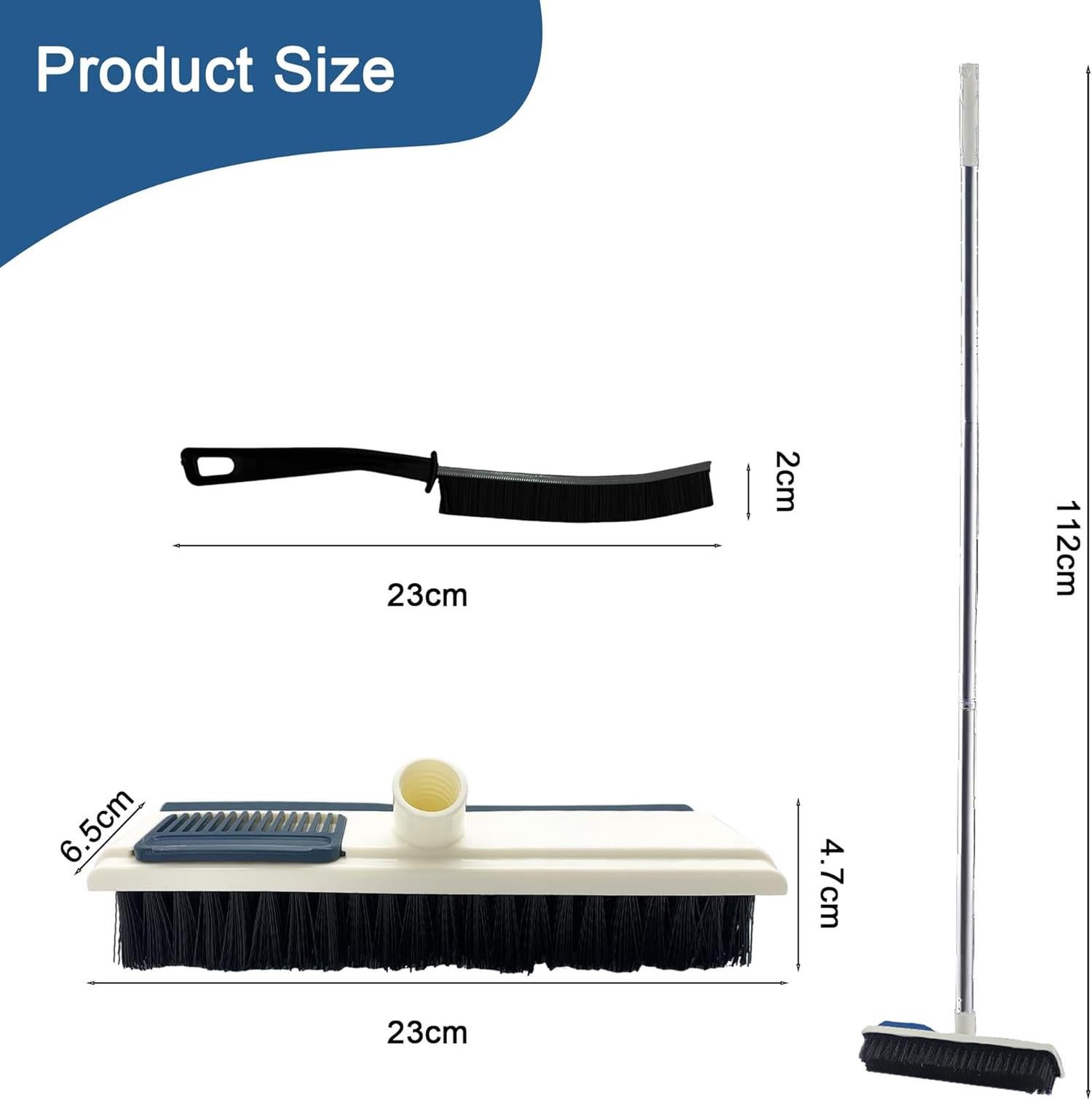 Brosse à récurer pour sol avec long manche et raclette intégrée, brosse 2 en 1 – Mât en acier réglable de 108 cm pour salle de bain, terrasse - 2