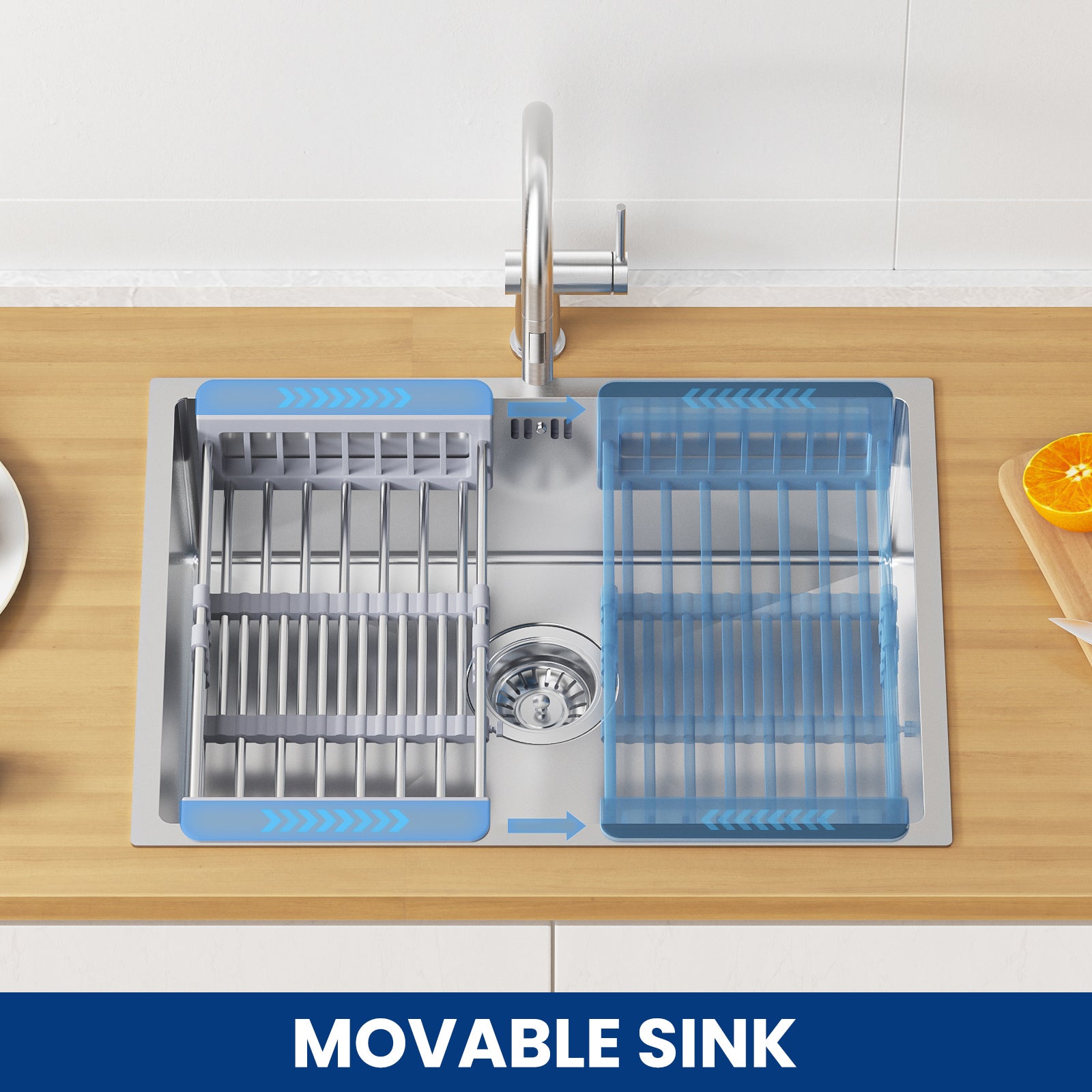 Auralum max Évier Inox, Évier Cuisine 1 Bac 60*44cm Avec Panier de Drainage, Évier Cuisine Argent - 4