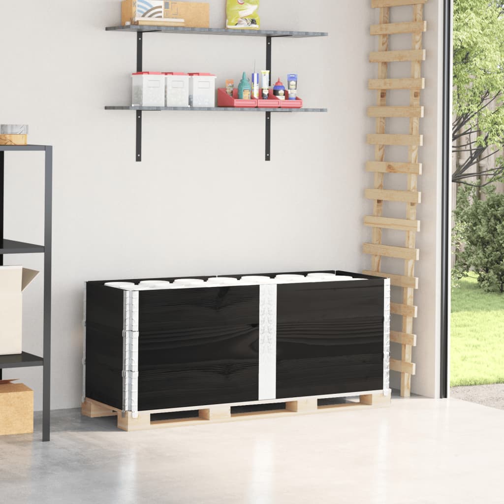 Collares de palets 3 uds madera maciza de pino negro 150x50 cm