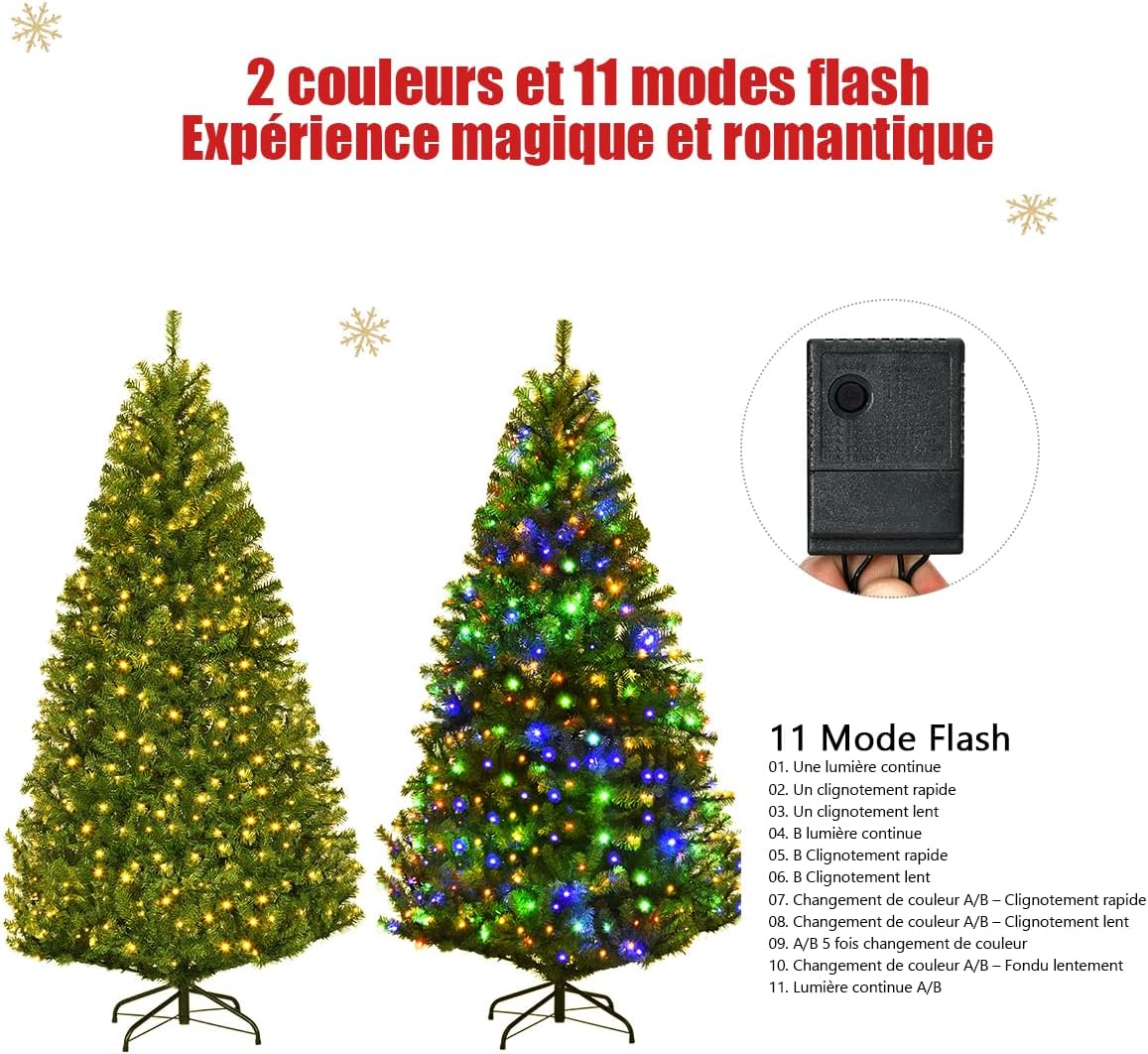 180 CM Sapin de Noël Artificiel Lumineux 350 LED Multicolore, 11 Modes d'Eclairage, 1000 Branches en PVC Ignifugé, Pied en Métal, Décoration Noël - 4