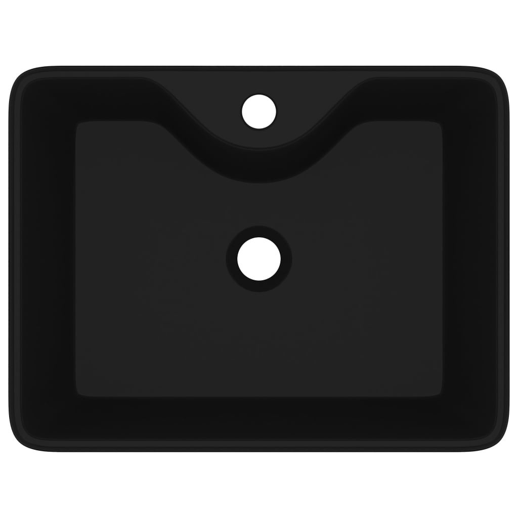 Lavabo quadrato con foro rubinetto 48 x 37 cm ceramica per bagno nero 02_0002512 - 3