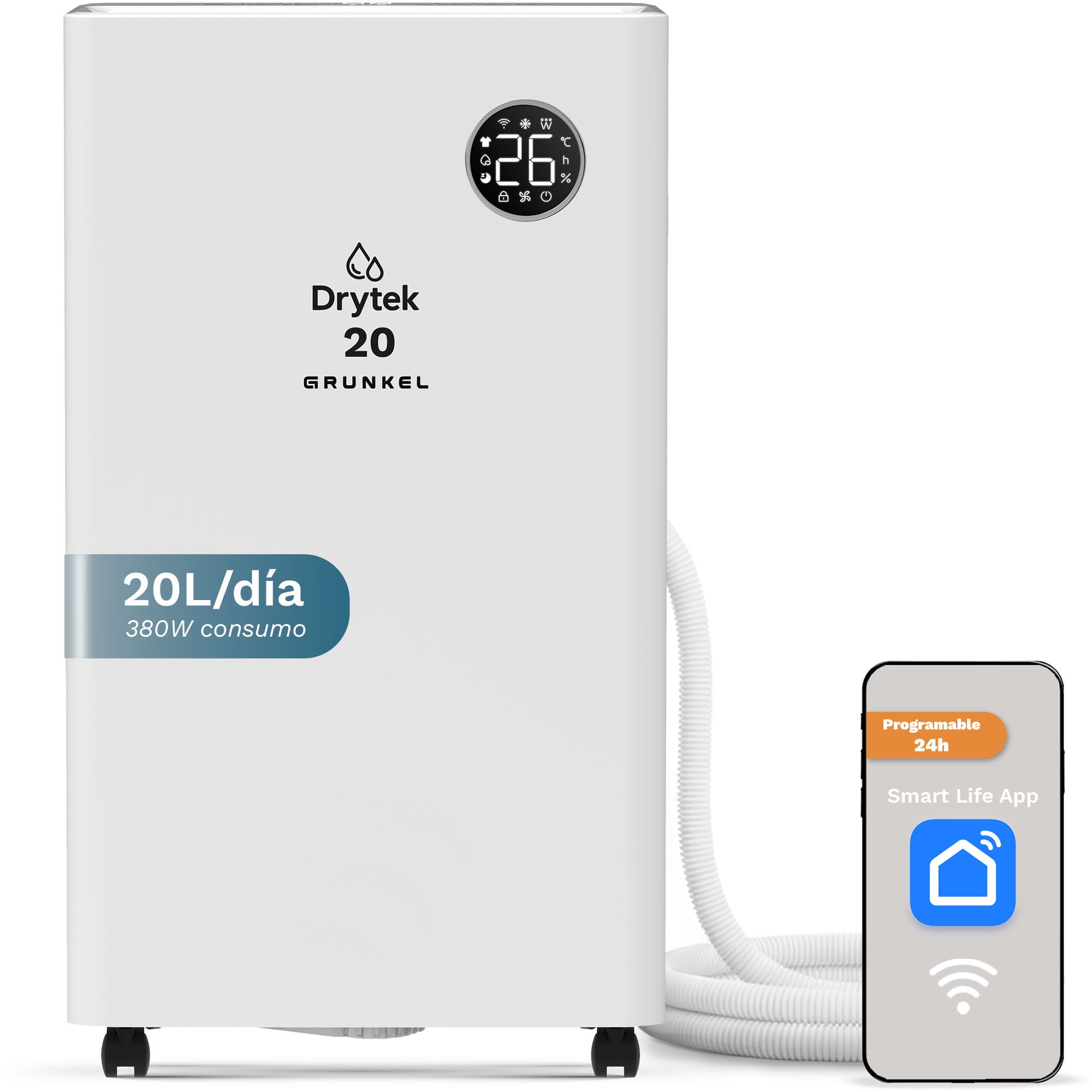 Deshumidificador Grunkel DH-20DTD 20L WiFi Depósito 5,5L Temporizador Silencioso