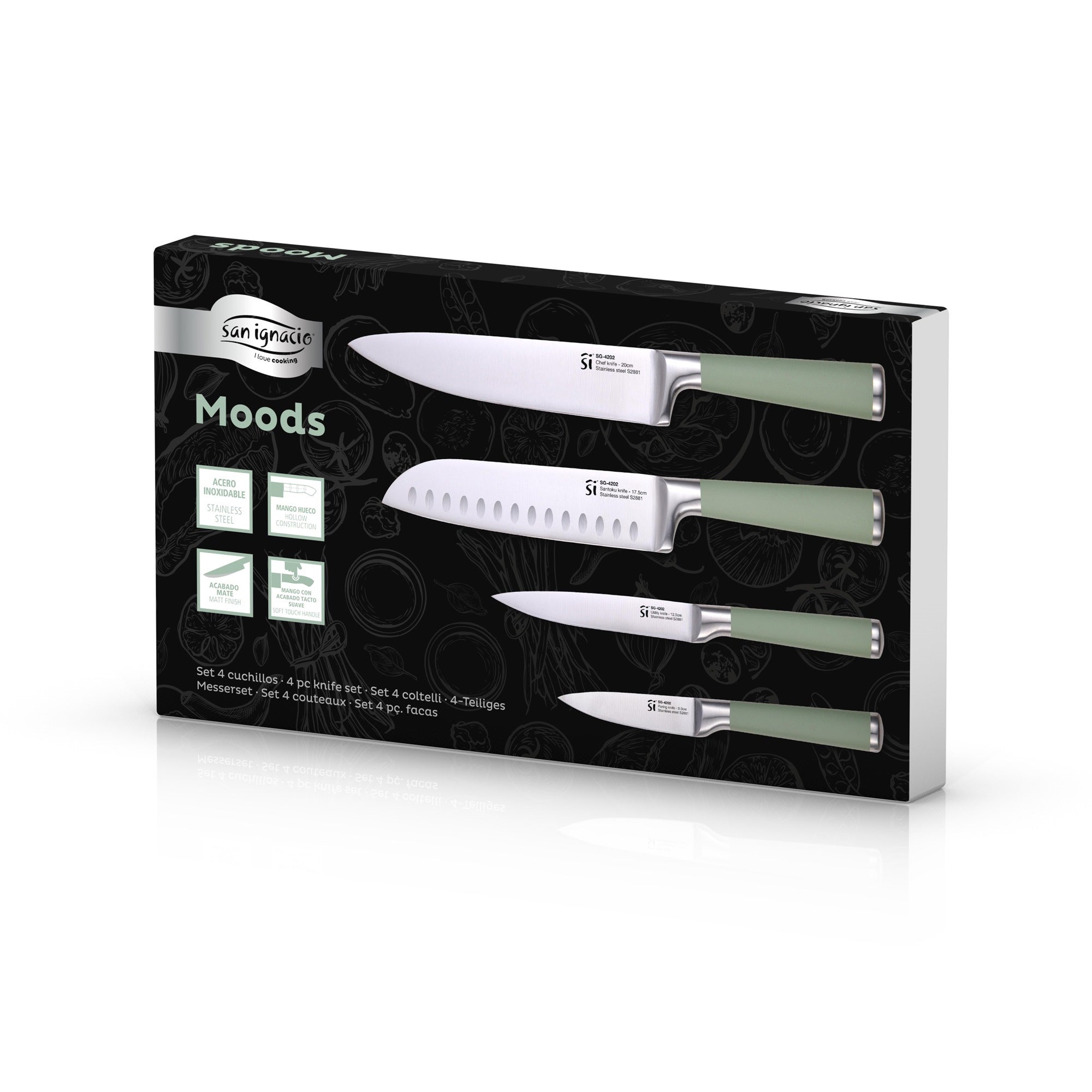 Coffret de 4 couteaux verts en inox - 6
