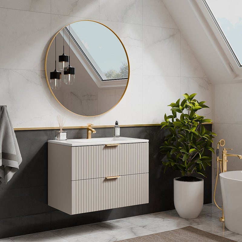 Szafka pod umywalkę wisząca ryflowana - Beżowy - szer. 80 cm - ZEVARA