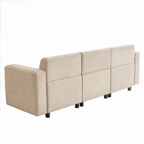 Canapé droit 3 places classique moderne - rembourré avec coussins décoratifs - salonséjour-beige - 8