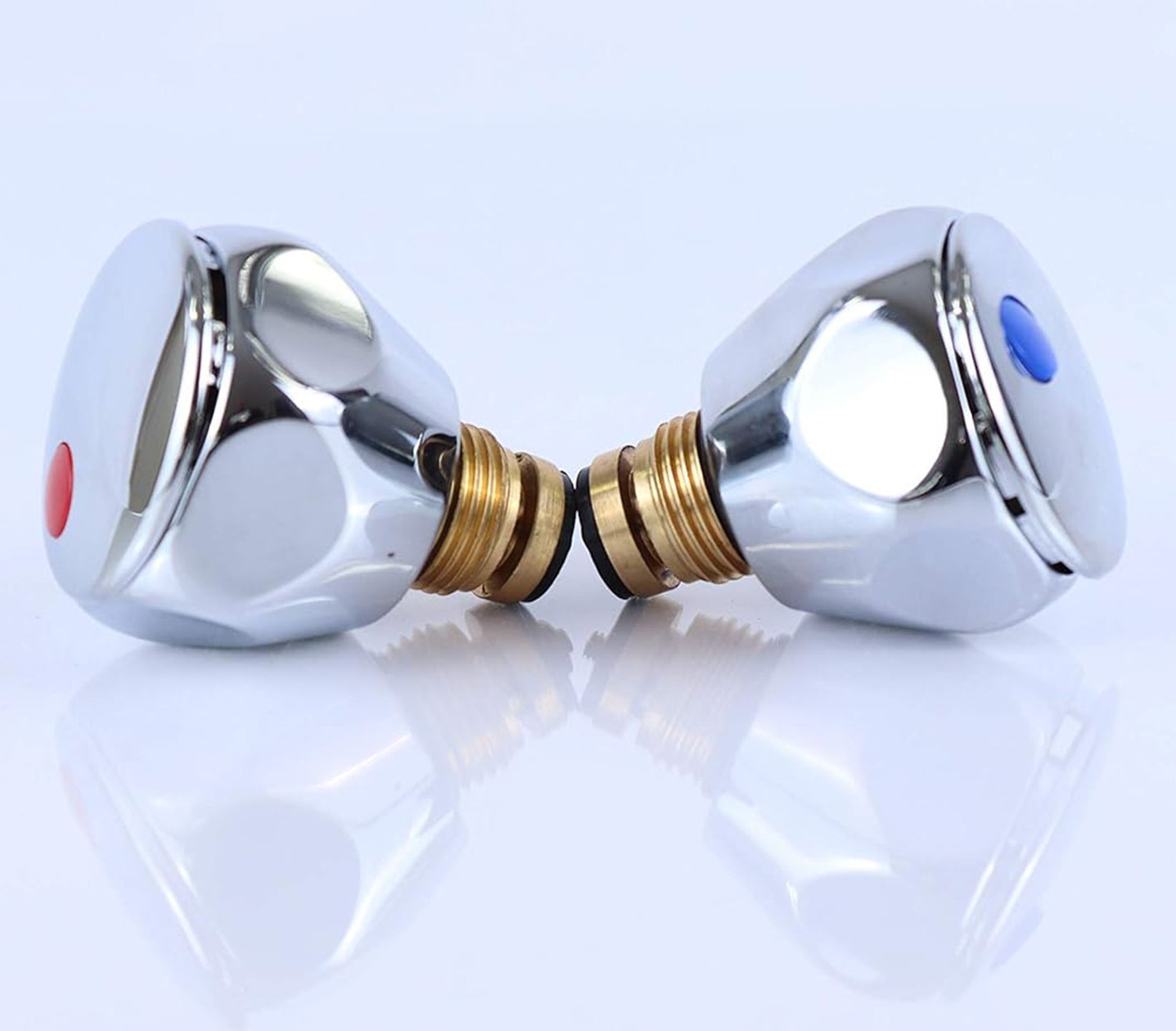 Tête de robinet, cartouche et croisillon, 1/2'' Kit de rénovation de robinet d’eau chaude et froide en métal chromé rouge et bleu - Lot de 2 - 4