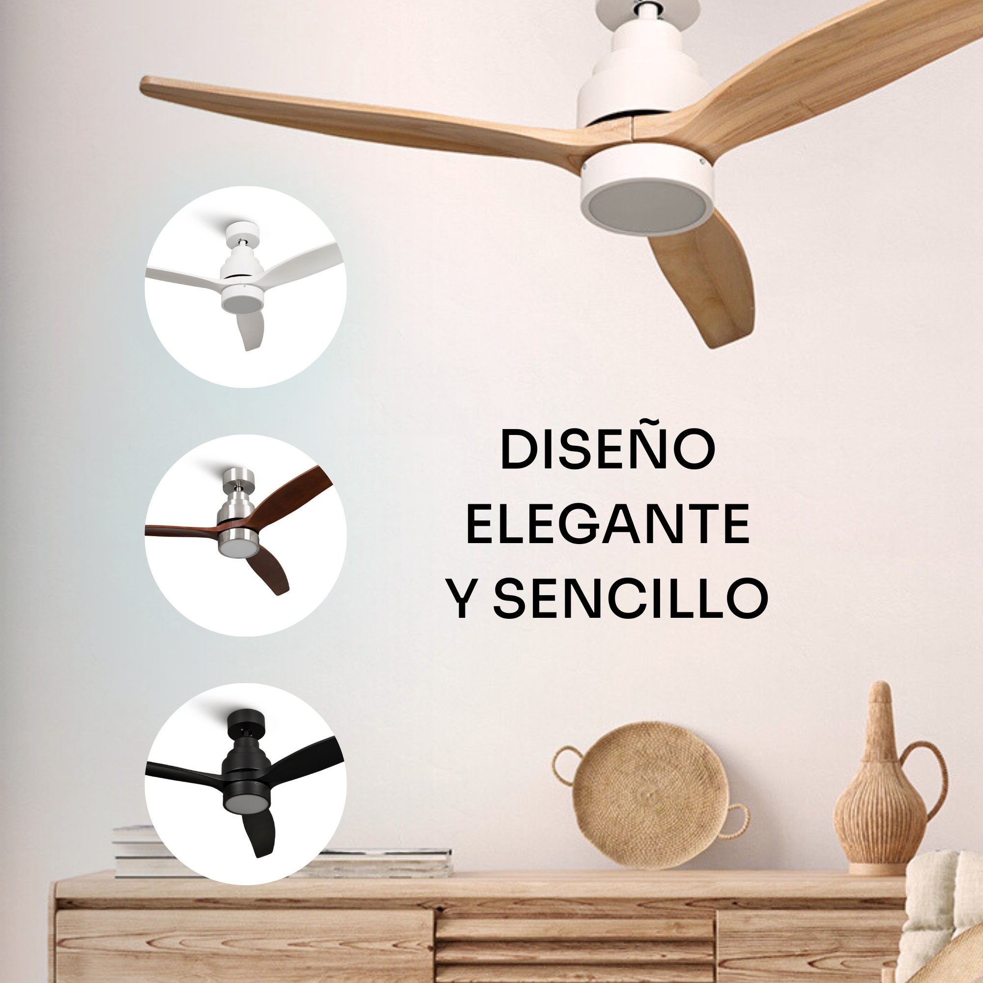 Mellerware - Ventilateur de plafond Brizy Bright | 30W | 6 vitesses | Ultra silencieux | 3 pales Ø132 cm | Fonction été/hiver | LED | Bois clair - 3