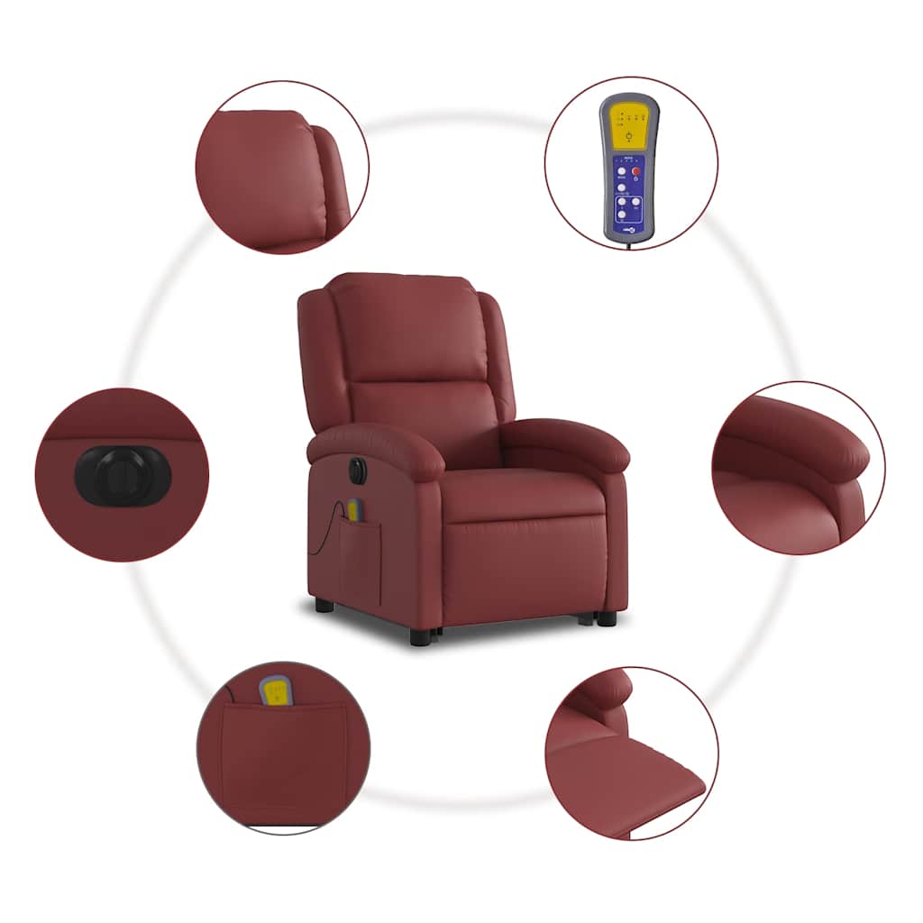 Fauteuil inclinable de massage électrique rouge bordeaux pour le salon - 8