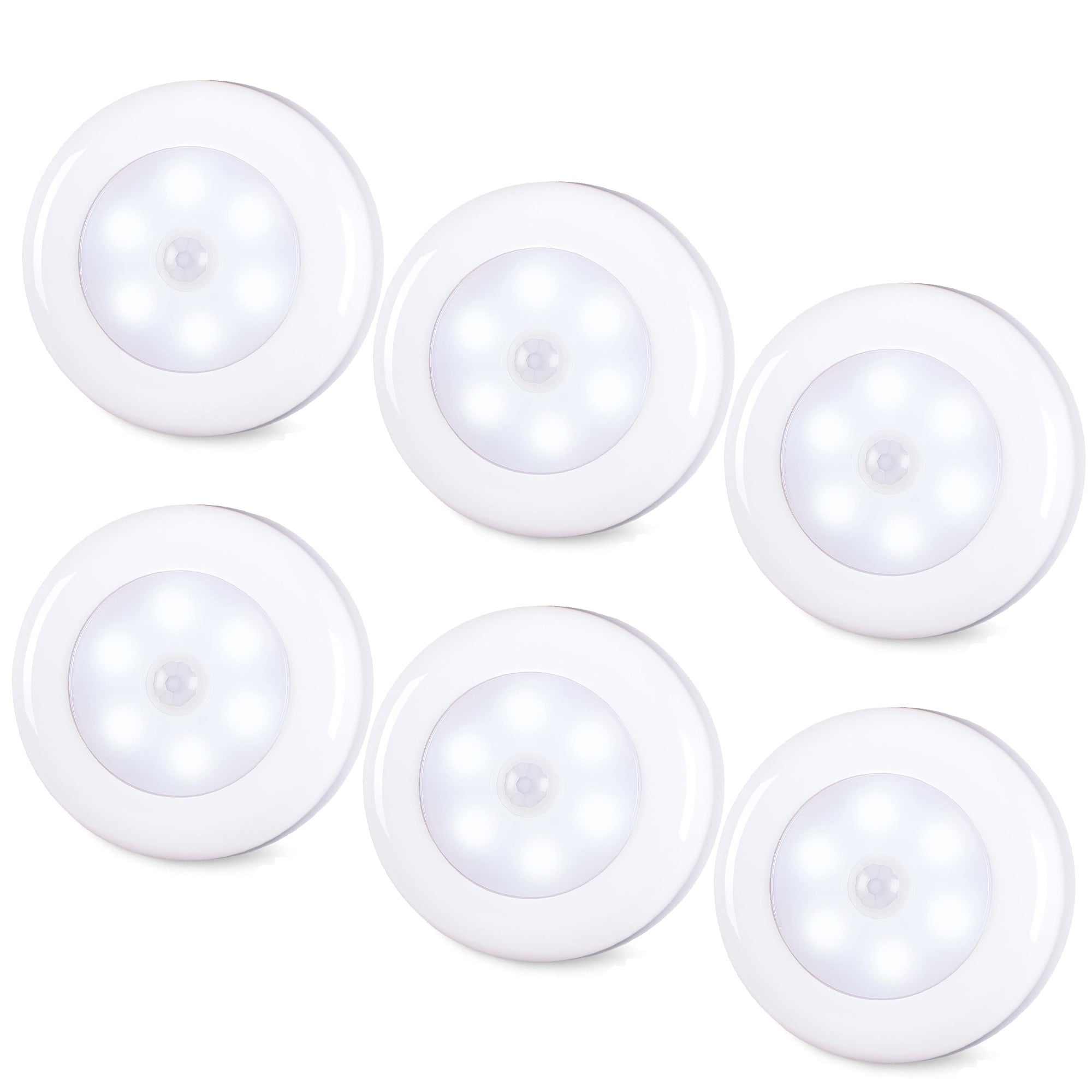 Zestaw 6 lamp z czujnikiem ruchu, lampka nocna LED na baterie, lampki schodowe do przyklejenia w dowolnym miejscu, kinkiety do korytarza, kuchni