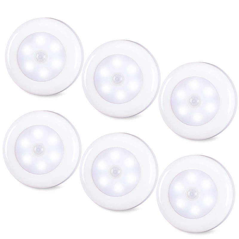 Zestaw 6 lamp z czujnikiem ruchu, lampka nocna LED na baterie, lampki schodowe do przyklejenia w dowolnym miejscu, kinkiety do korytarza, kuchni