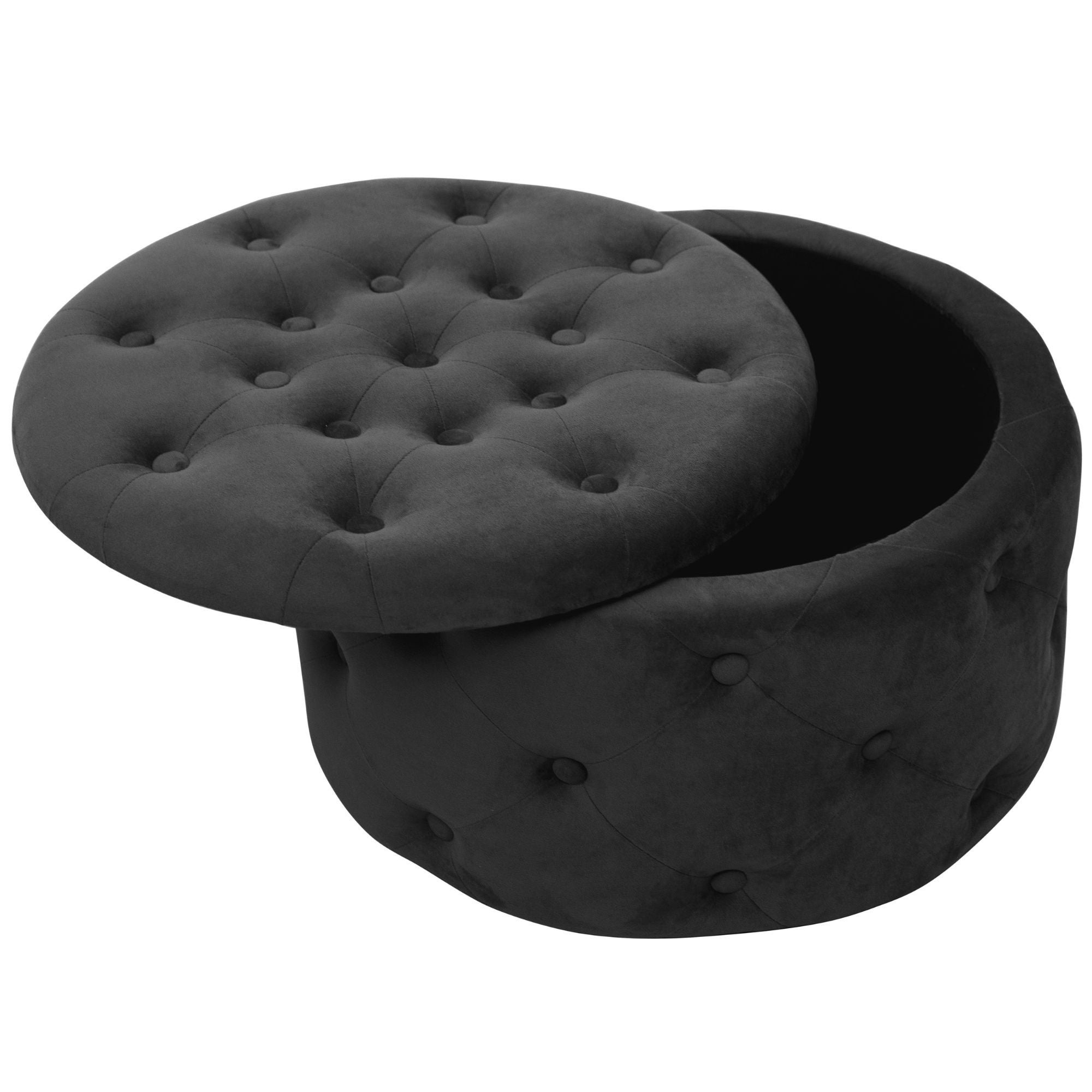 Pouf de Rangement avec Couvercle matelassé AKORD ALIA velour colour Noir hauteur 30 cm - 2