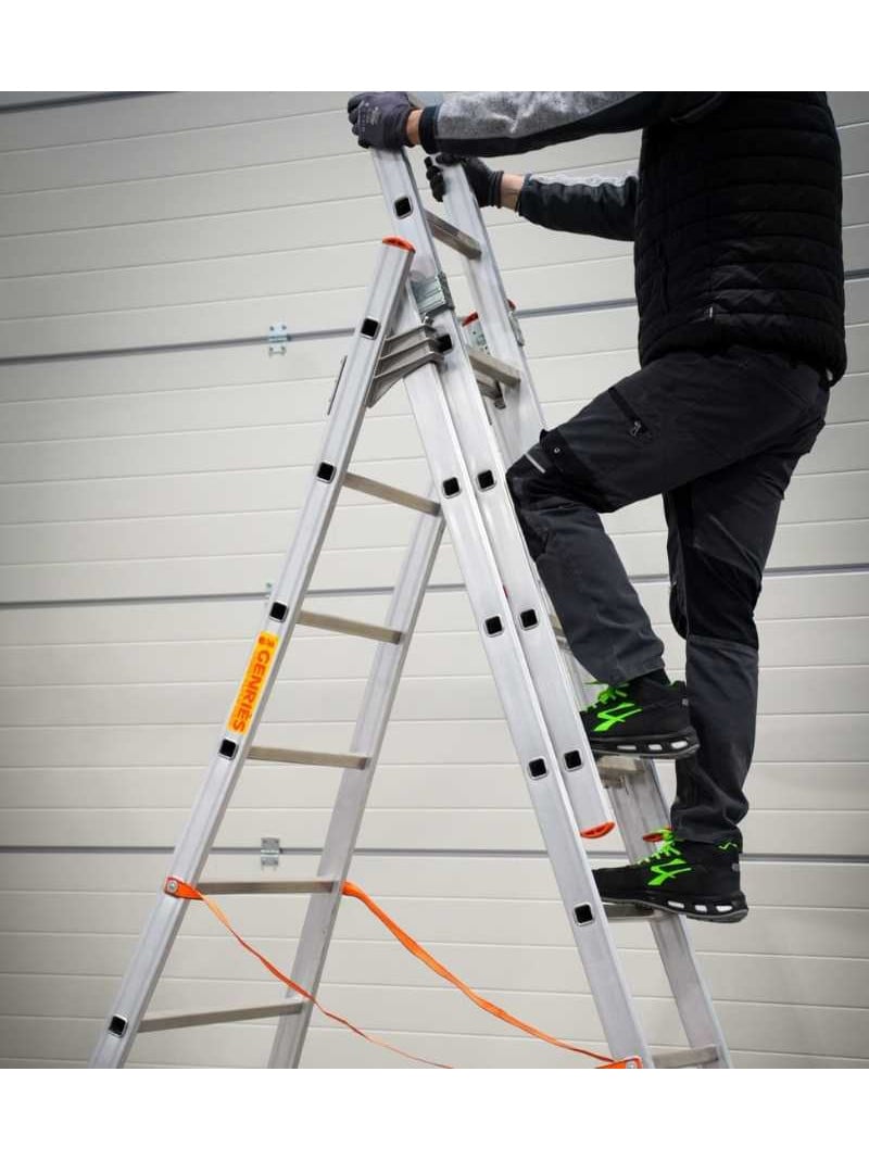 FACAL - Échelle transformable aluminium 3 plans Génia – Longueur 4 à 9 m - Échelle 3 en 1 - Longueur déployée 8,32 m - 2