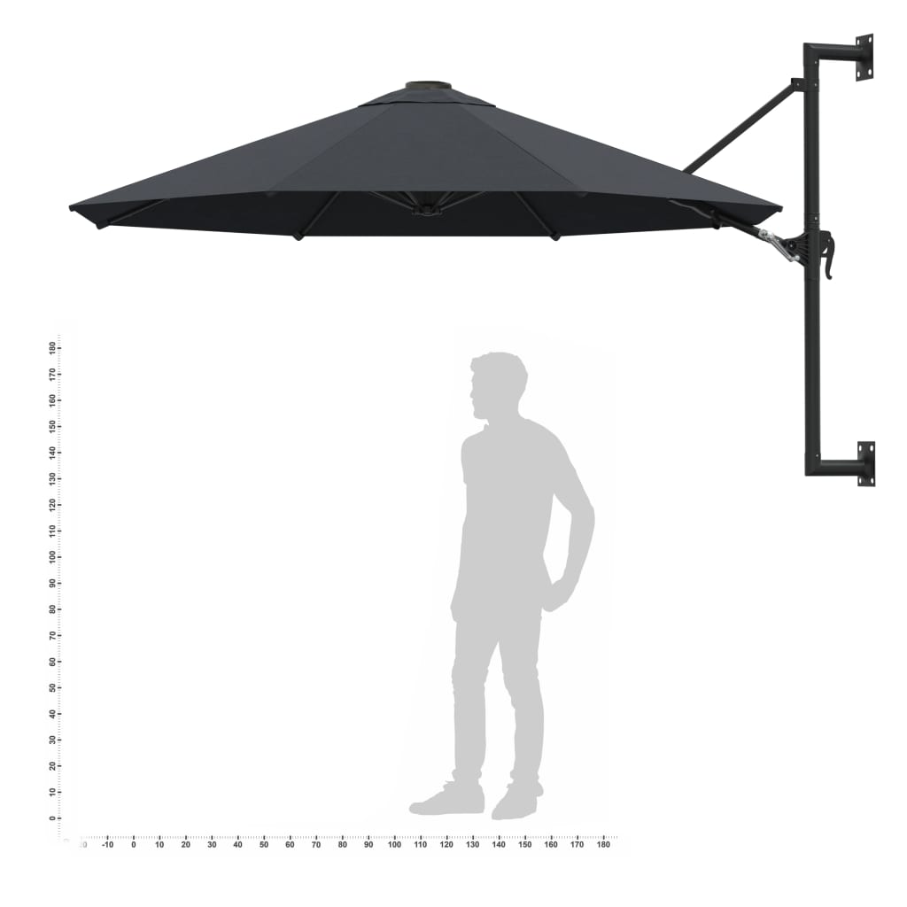 Parasol mural avec mat métallique 300 cm Anthracite - 5
