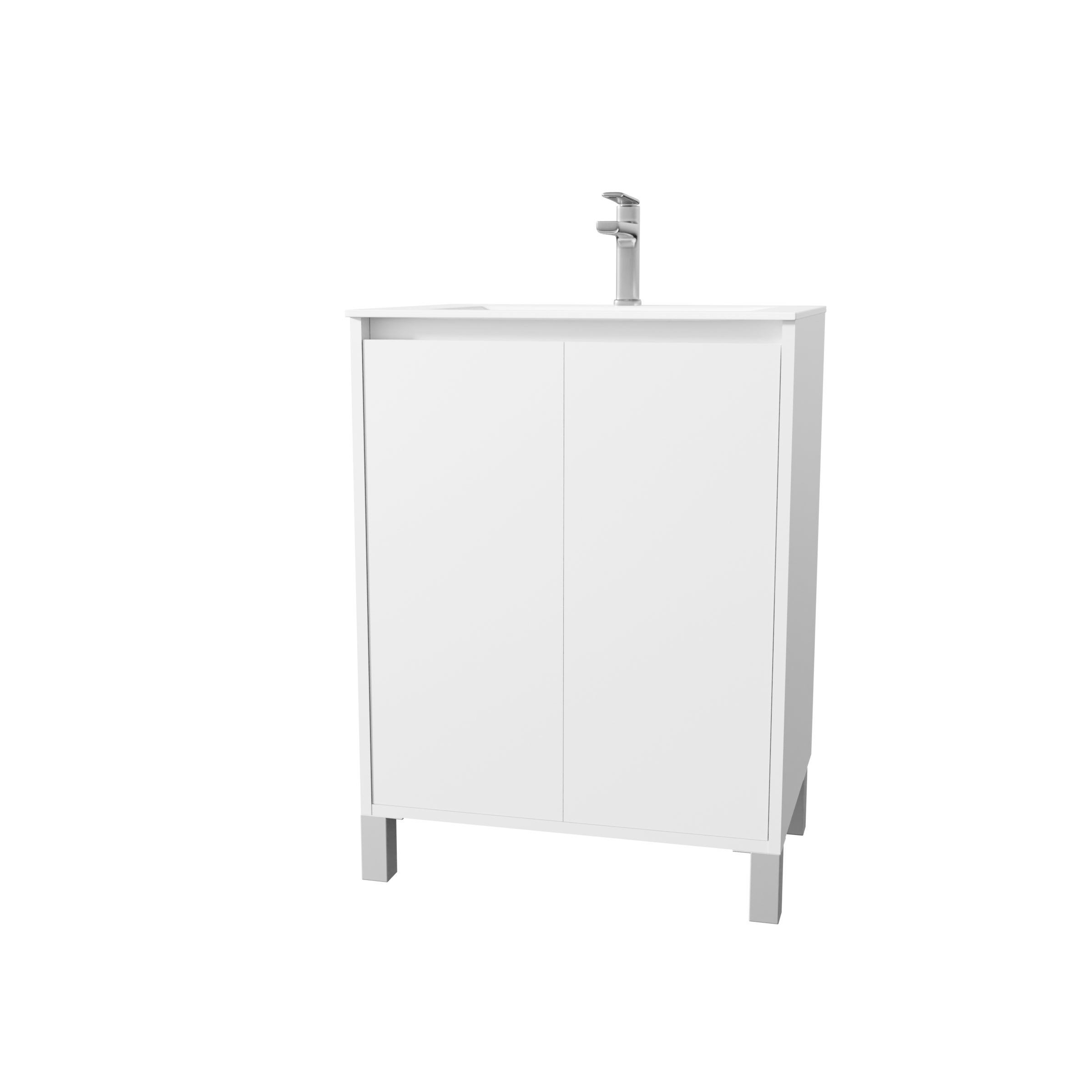 Pack Meuble Salle de Bains 60cm Laqué Blanc 2 portes avec Vasque Céramique Blanche - XENOS - 3