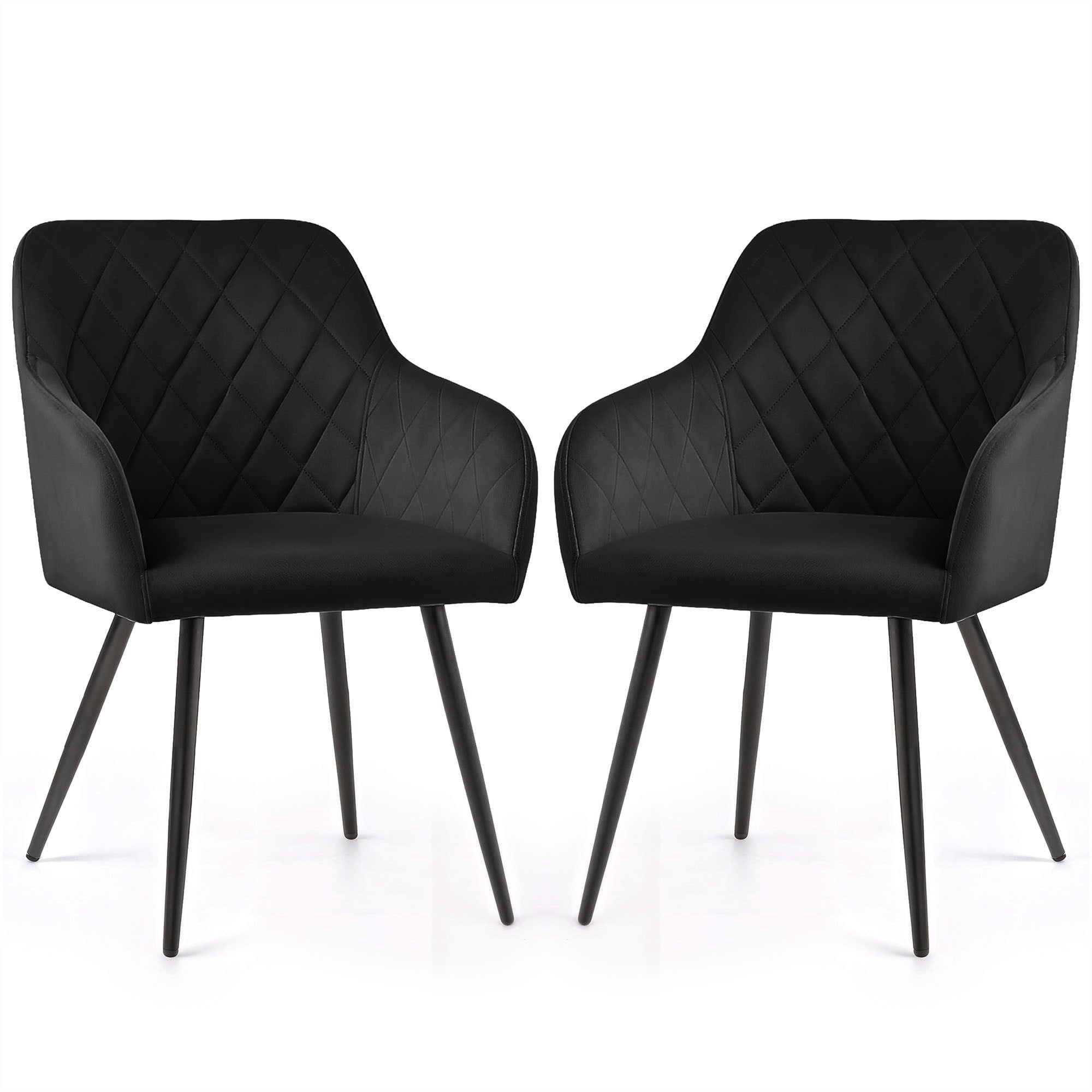 2x Welurowe krzesło tapicerowane pikowane w romby Czarne VELTO Czarne nogi