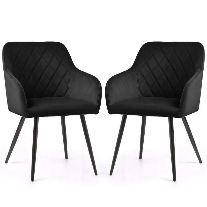 2x Welurowe krzesło tapicerowane pikowane w romby Czarne VELTO Czarne nogi