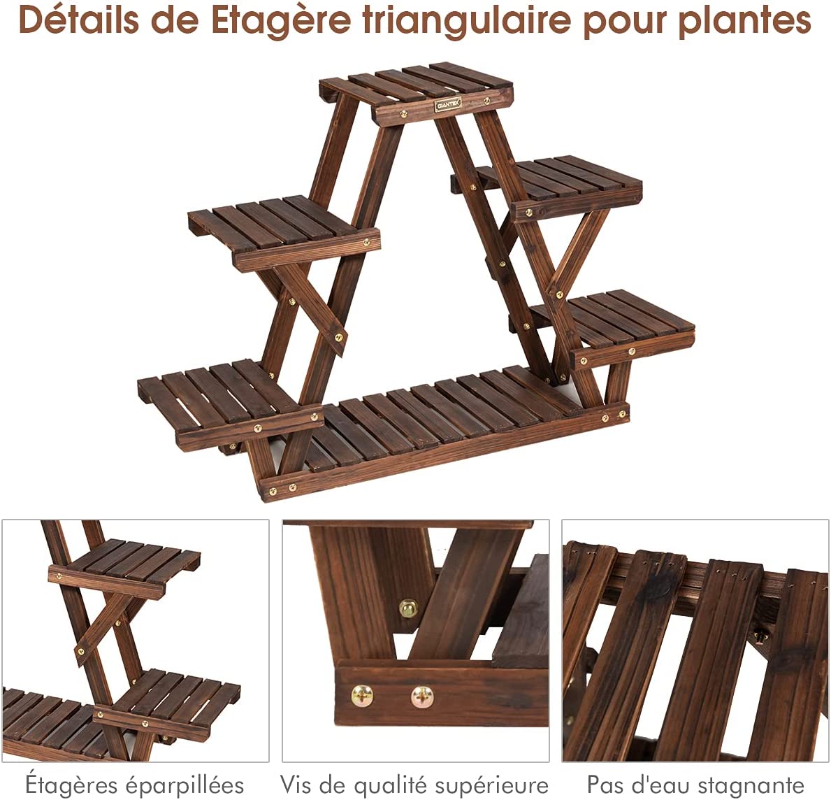 Étagère pour plantes en bois 6 tablettes 99x25x64,5cm, support plante charge 10kg - 5