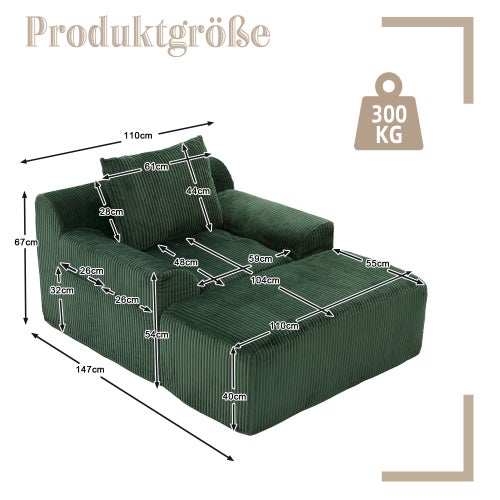 Fauteuil surdimensionné en velours côtelé, poches latérales, coussin, assise profonde, sans montage – ComfortXL - 3