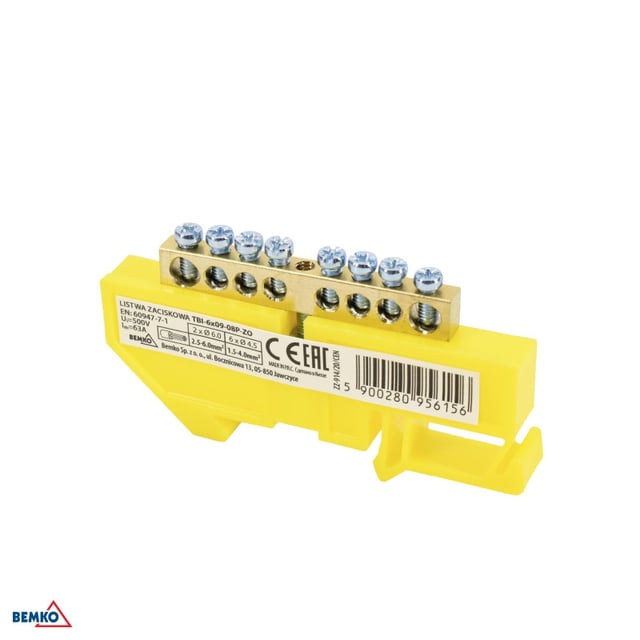 Terminale ferroviario DIN DIN 6x9 - Facile installazione - Giallo - Tensione di isolamento 500V - 1 modulo