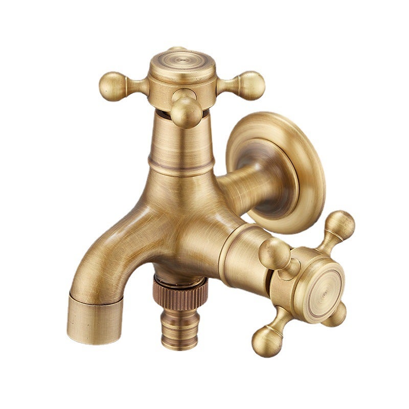 Mosiężny, ścienny, podwójny kran ogrodowy do nawadniania, konstrukcja odporna na mróz, trwały i odporny na warunki atmosferyczne, podwójny kran ogrodo