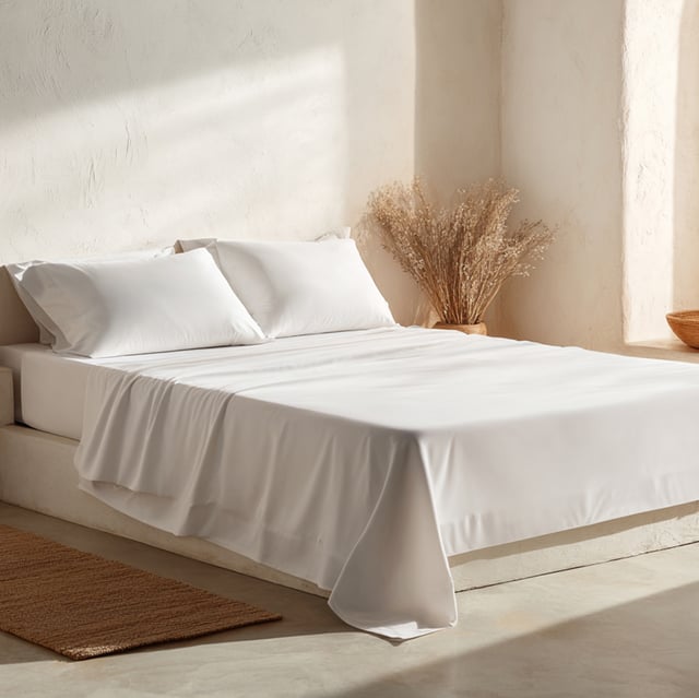 Ensemble de draps uni 4 pièces 100% coton 260x270cm + taie d'oreiller 2(50x90)cm coloris Blanc