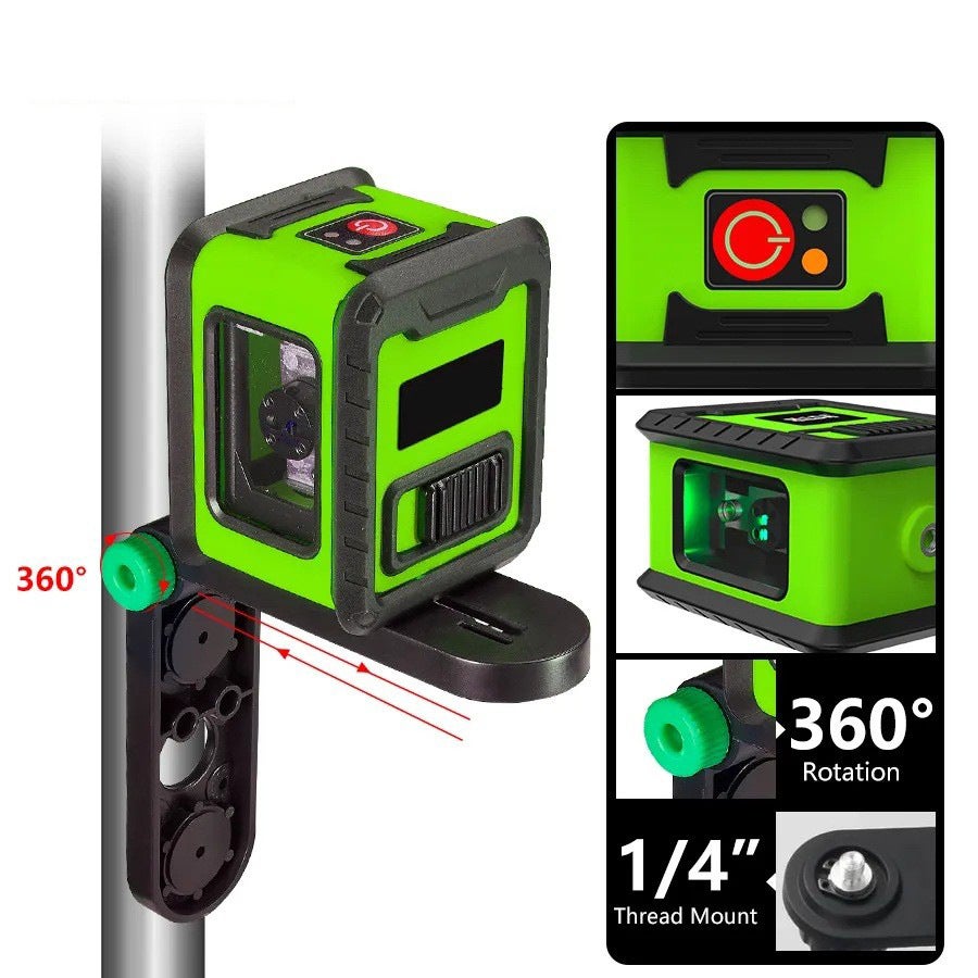 Mini livello laser - Doppio raggio verde, autolivellante, per misurazioni orizzontali e verticali, alloggiamento verde - 2