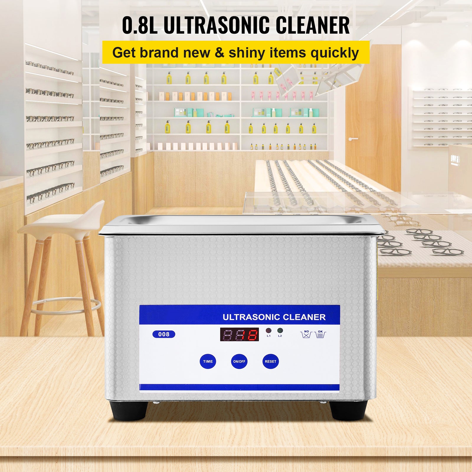 Limpiador Ultrasónico SucceBuy 0.8L Calentamiento Digital Temporizador Joyería Gafas 35W Acero Inoxidable Uso Comercial Doméstico - 4