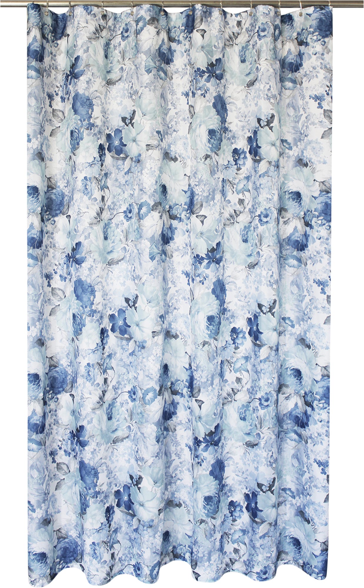 Niebieska kwiatowa zasłona prysznicowa poliestrowa 180x200 cm