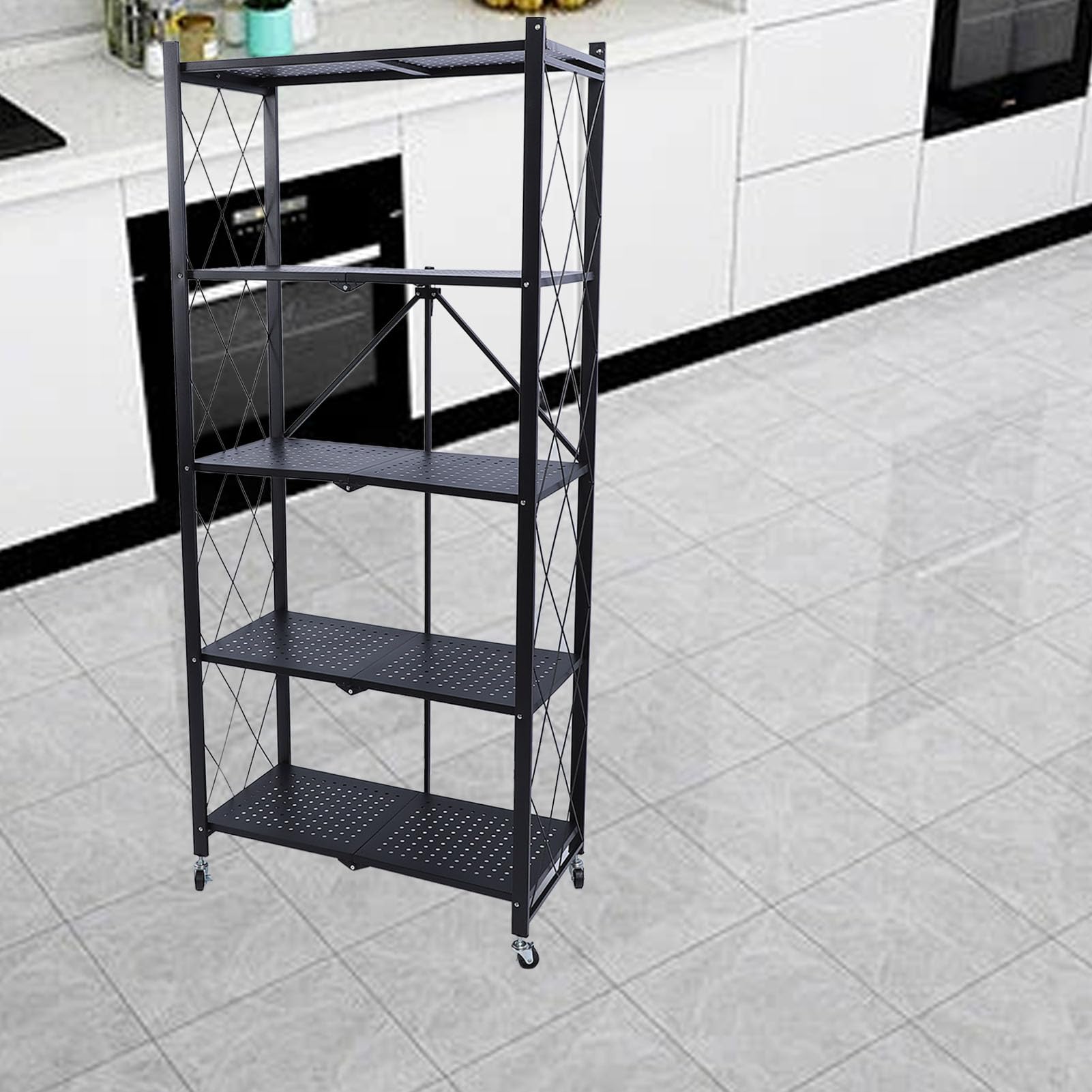 Étagère De Rangement Métallique 4 Niveaux Avec Roulettes - Dimensions 120x32x135 Cm, Hauteur Réglable - Pour Garage, Cuisine