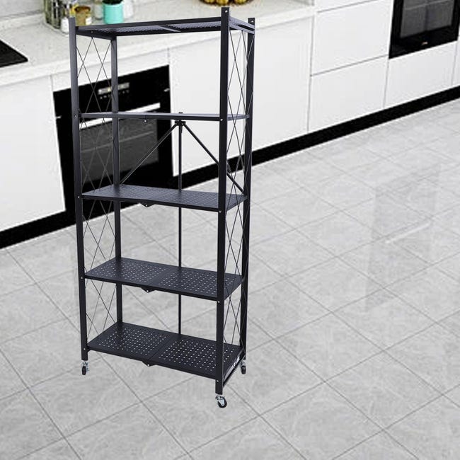 Étagère De Rangement Métallique 4 Niveaux Avec Roulettes - Dimensions 120x32x135 Cm, Hauteur Réglable - Pour Garage, Cuisine