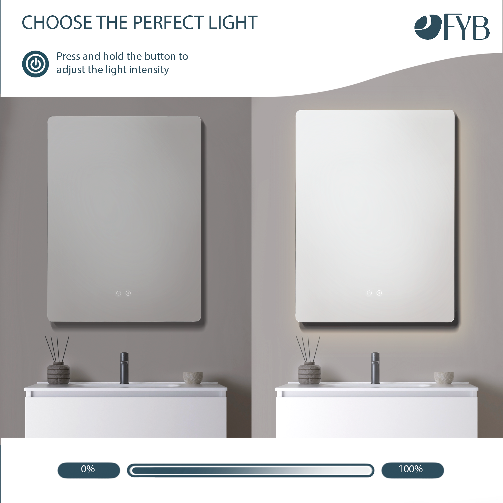 Feel Your Bath, Miroir de Salle de Bain Carré avec Lumière LED Réglable 60x80cm, avec Interrupteur Tactile, Antibuée et Arrêt Automatique - 3