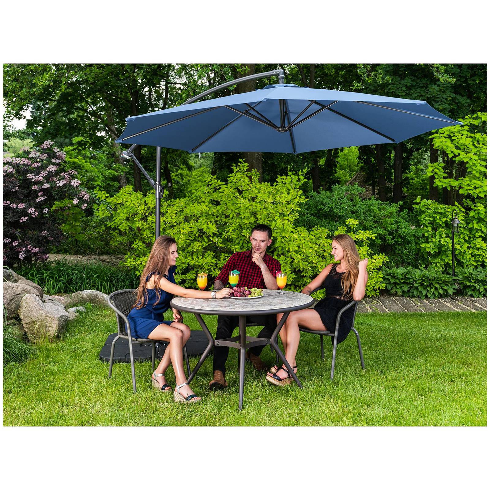 Parasol déporté - Uniprodo - Bleu - Dimensions du parasol&nbsp;: Ø&nbsp;300&nbsp;cm - Rond - 3