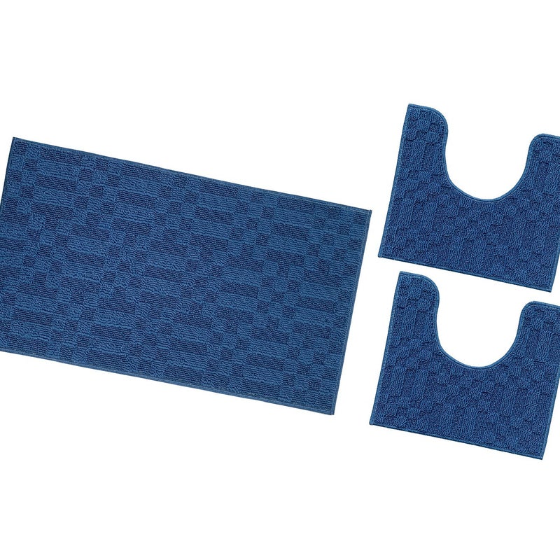 Dywanik łazienkowy 3D Miękki Chłonny Antypoślizgowy Zmywalny Dywanik Nocny Zestaw 3-Częściowy Niebieski