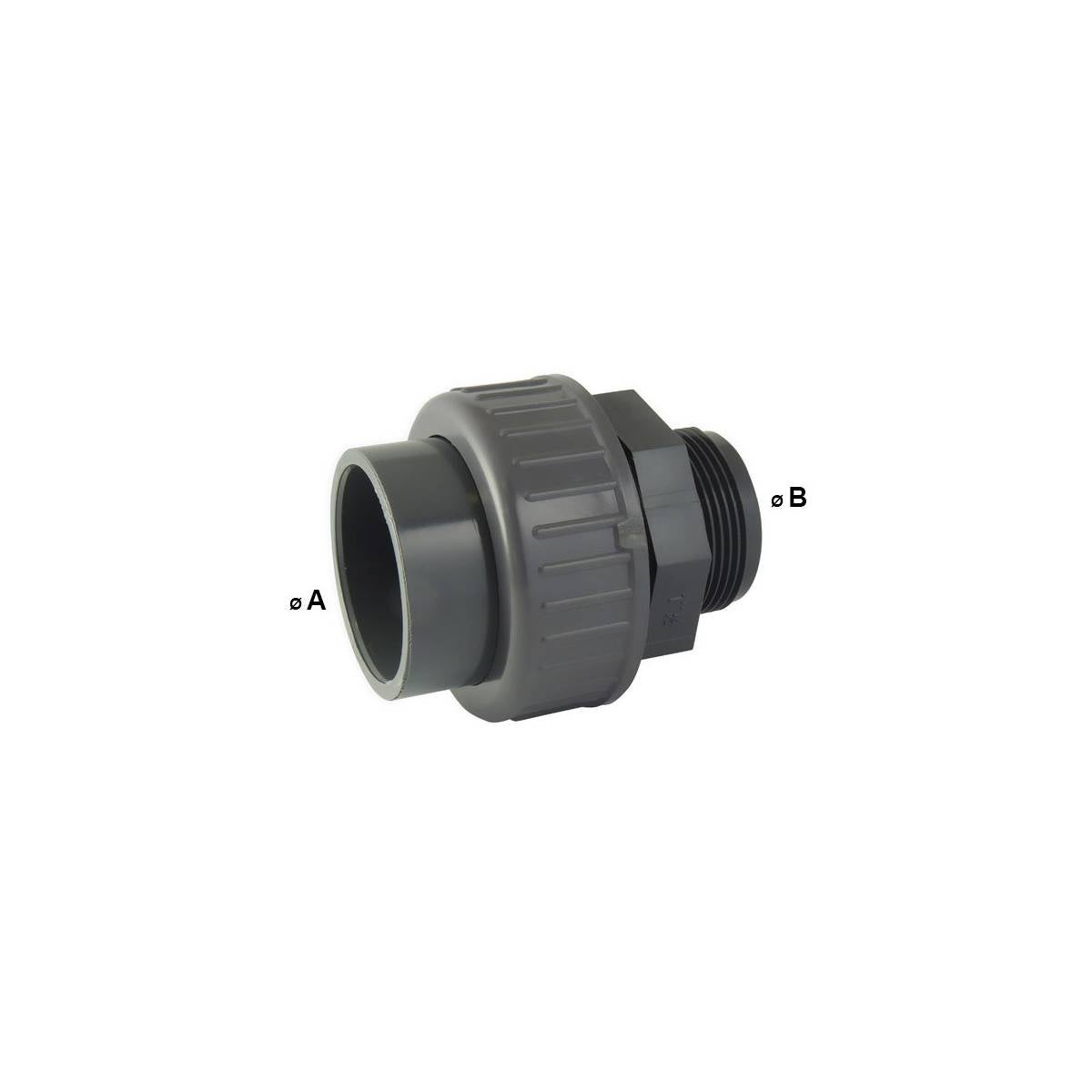 Raccord Union 3 pièces Femelle / Male en PVC - Ø A: 50mm | Ø B: 1''1/2 - 2