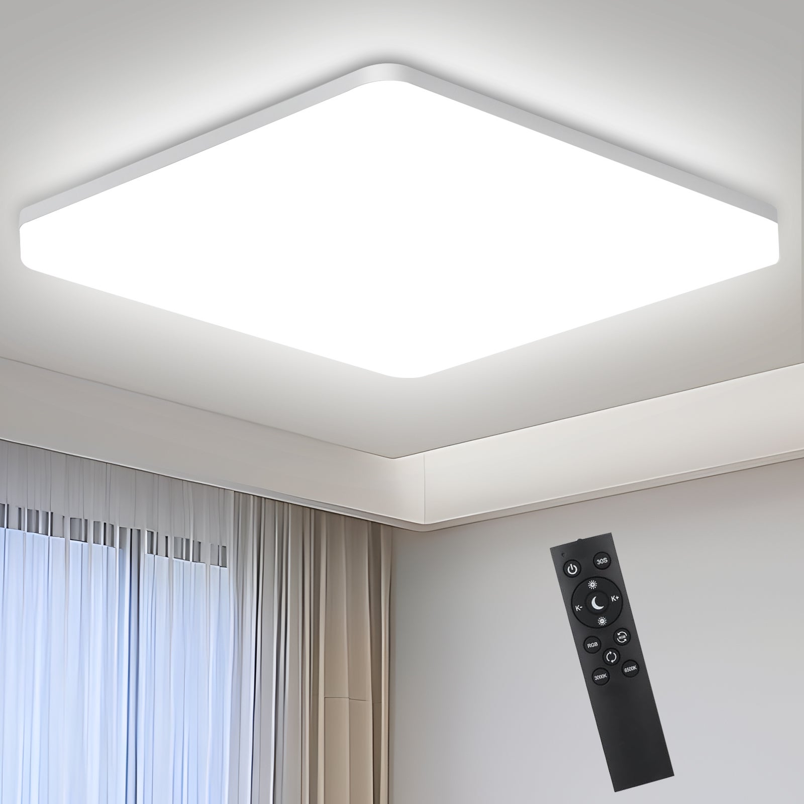LOVHAUS Regulowany Panel LED Sufitowy 24W, Lampa do Łazienki IP54 Wodoodporna z Pilotem, Oświetlenie Sufitowe 2400LM 3000-6500K