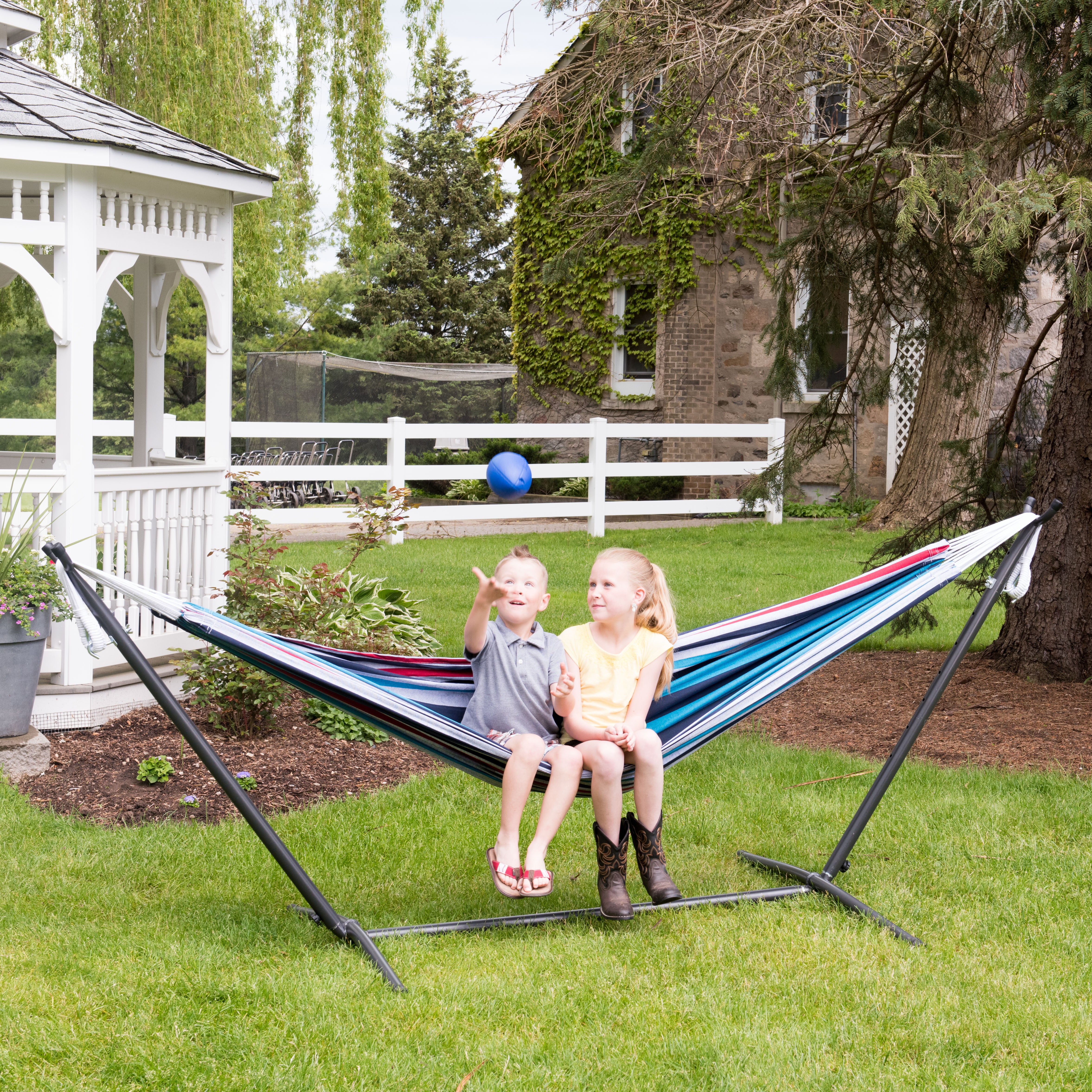 VIVERE HAMAC DOUBLE EN COTON AVEC SUPPORT (250 CM) - DENIM - 7