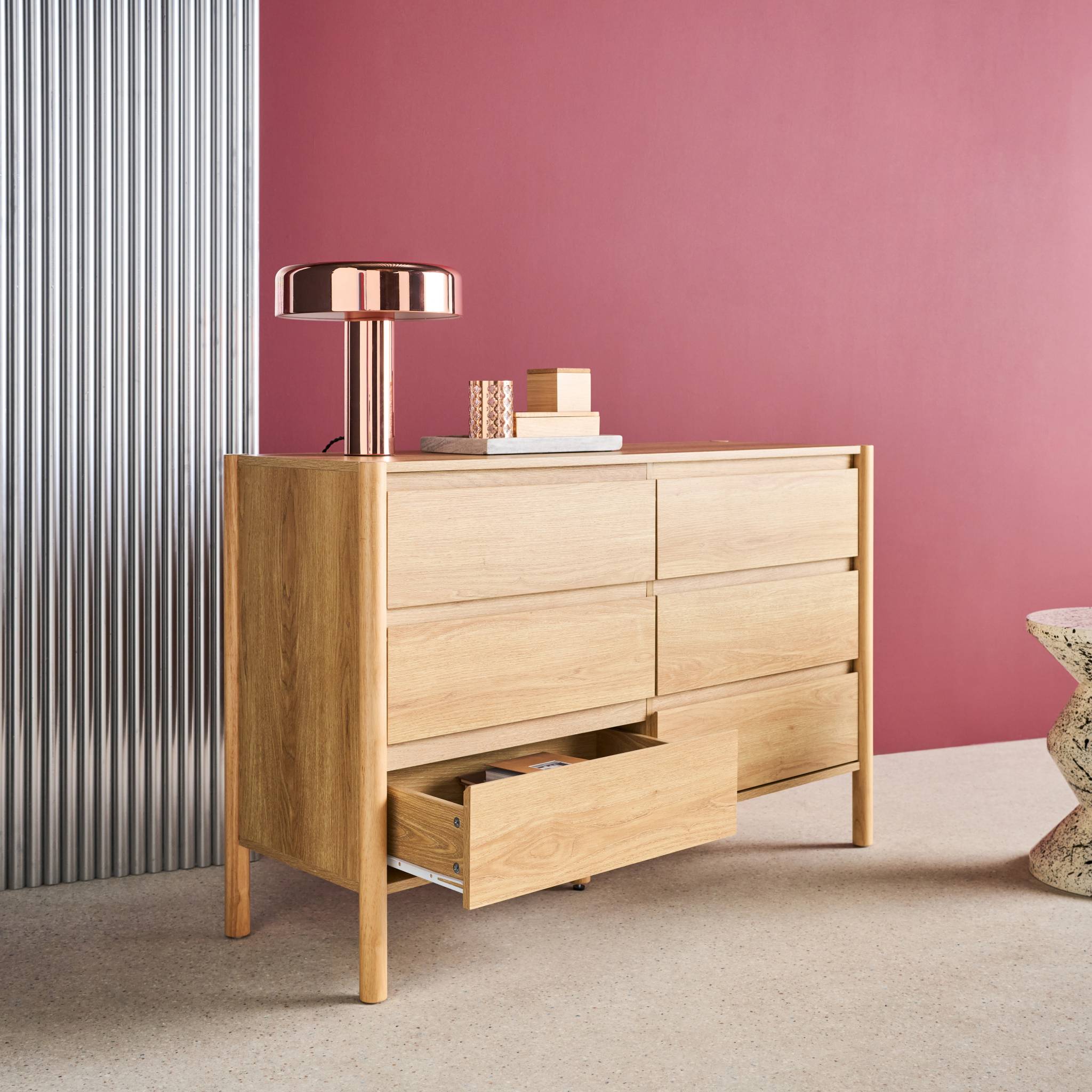 Commode décor bois 6 tiroirs 120cm naturel - 120 x 42 x 78.5 cm - Harmony - 4