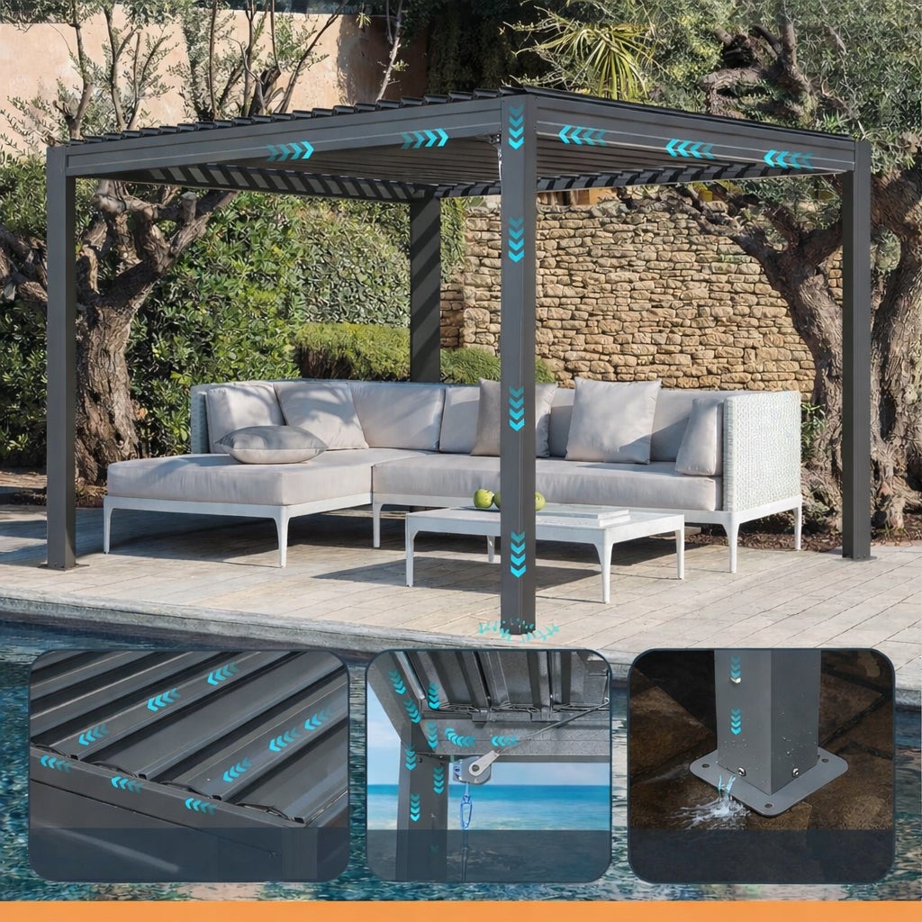 Pergola Altana Tarasowa Aluminiowa z otwieranym dachem Antracyt 3x4m - 5