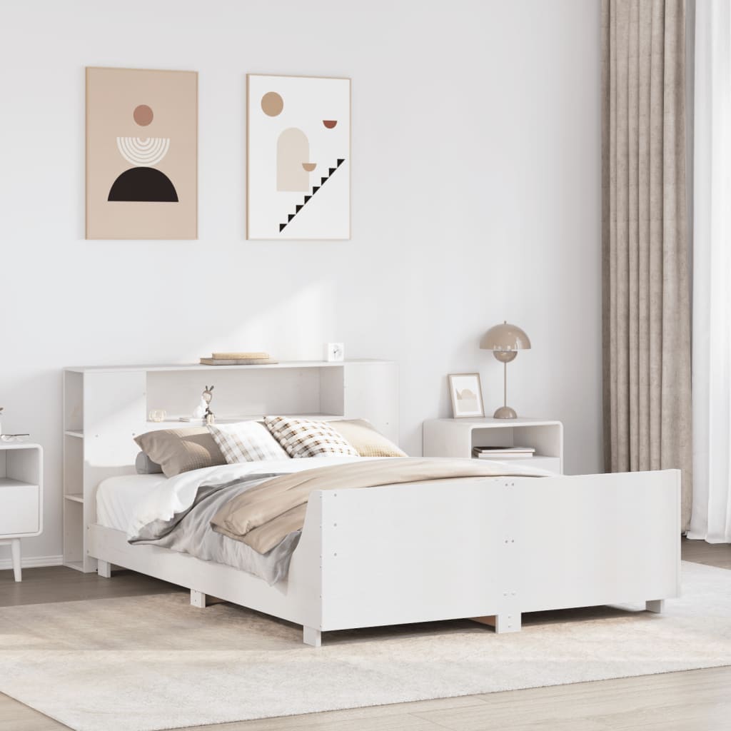 Łóżko Drewniane z Regałem Rama Łóżka Ze Stelażem Biała 120x200 cm