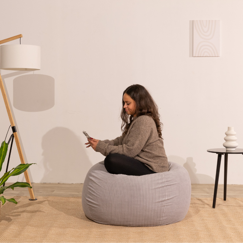 Pouf poire déhoussable velours côtelé BANANAIR 105x85 cm gris clair - 6